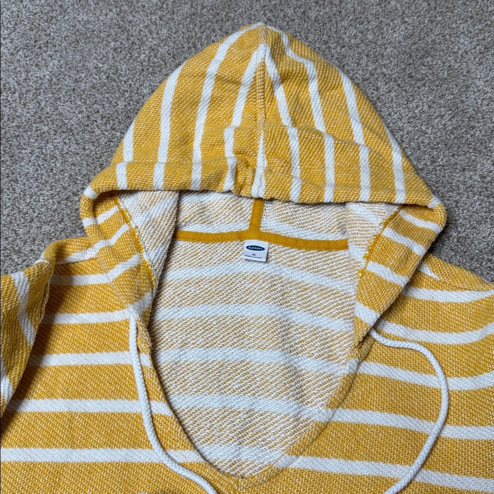 Old Navy Cali Striped Baja Hoodie Yellow White Lightweight Pullover XL - Picture 12 of 13